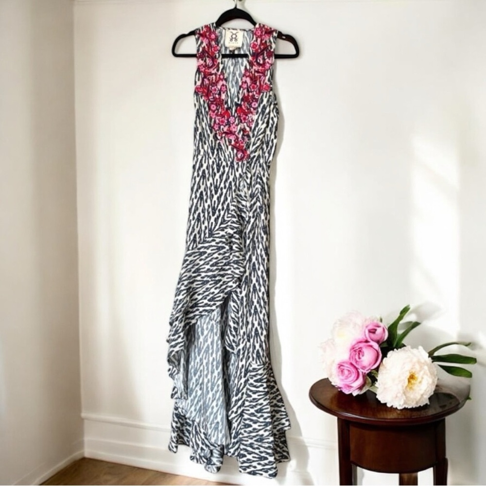 Figue Animal Print Beaded Embroidered Wrap Resort Festive Maxi Dress‎ Size S
